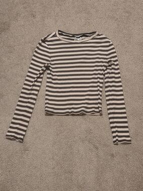 H&M Divided Black, Pink & White Striped Cotton Long Sleeve Top
